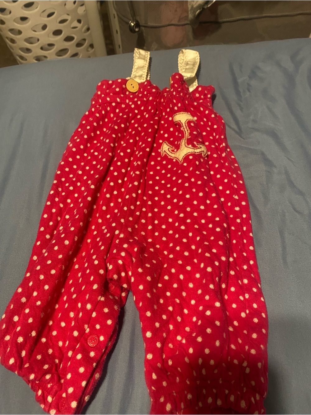 12 Month Pink Polka Dot Anchor Romper Overalls
